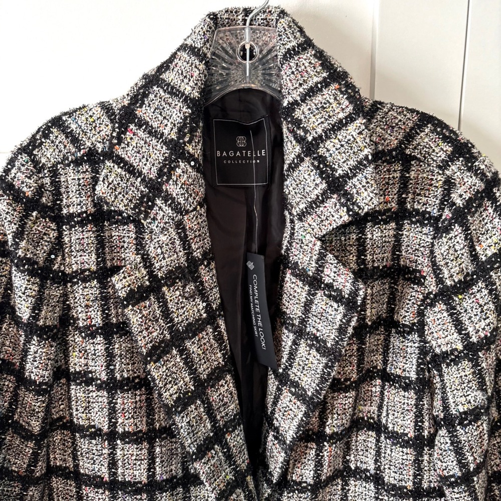 NWT Bagatelle Women's Black Multicolor Sparkle Tweed Blazer in Size S - Picture 3 of 11